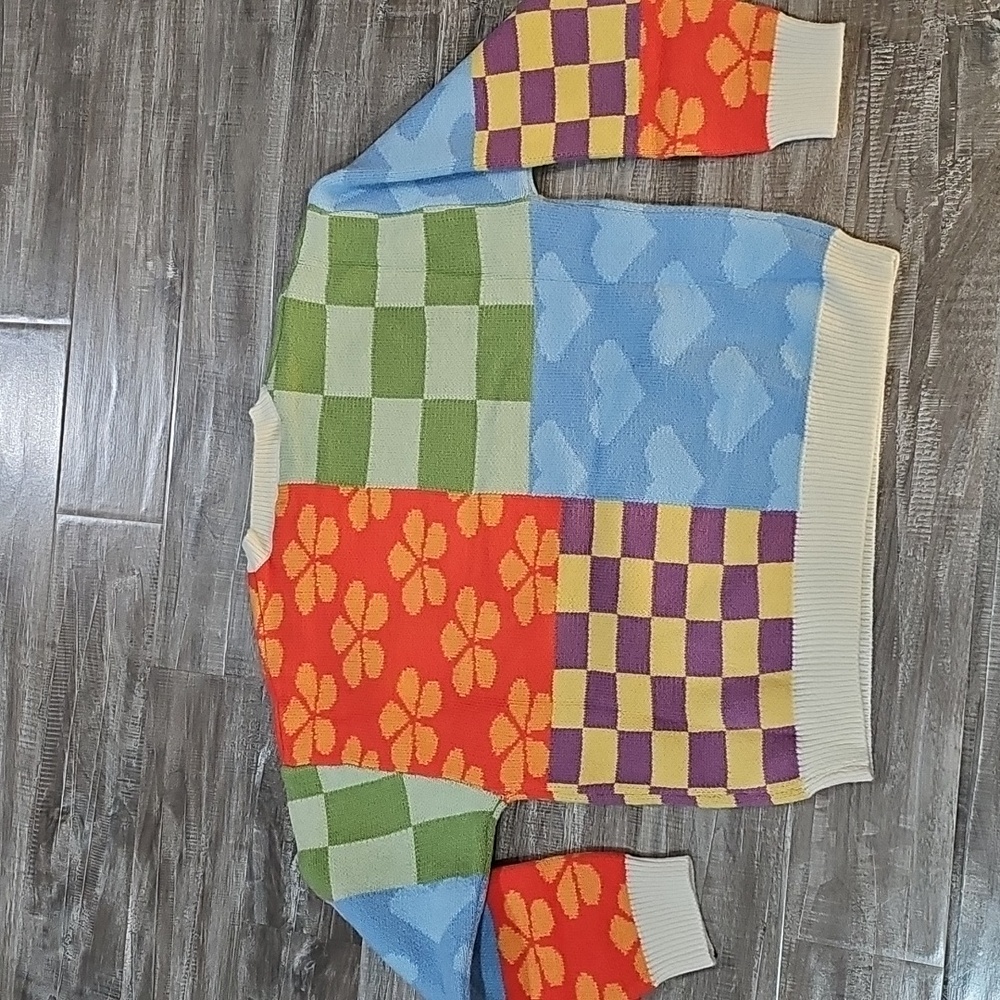 NWT &Merci Sweater Multi Pattern Patch Knit Large… - image 7